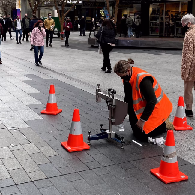 Slip testing at mall by Stone Initiatives